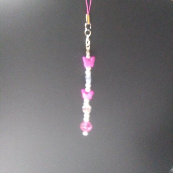 Hot Pink Butterfly Beaded Phone Charm | Iridescent Pearl Strap Accessory - Picture 5 of 7
